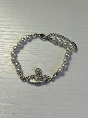 Vivienne Westwood Pearl Orb Bracelet Silver Crystal Logo Jewelry